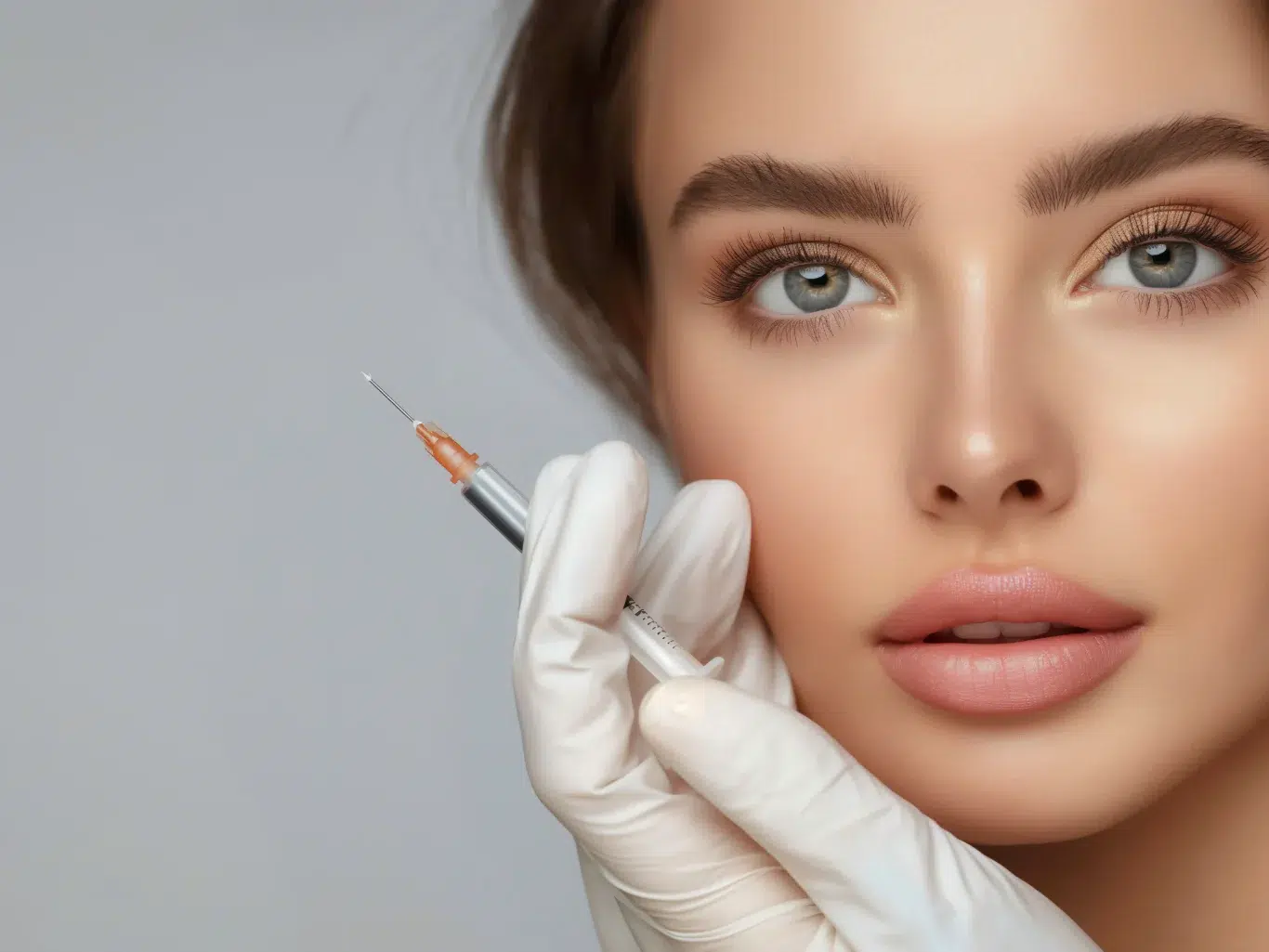 A woman receiving filler for facial rejuvenation and for wrinkle reduction